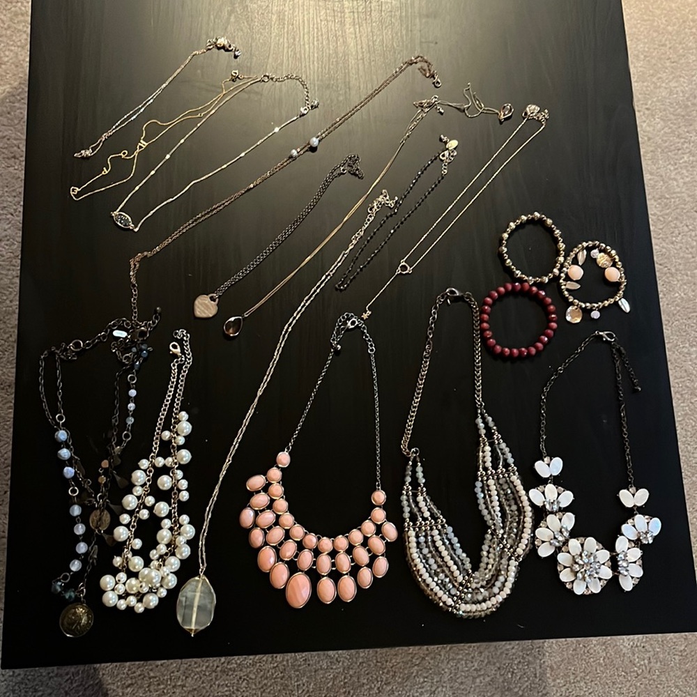Mix of jewelry from kohl’s and Francesca’s and one Tiffany necklace